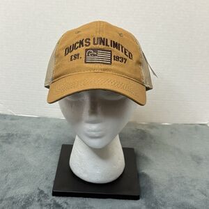 DUCKS UNLIMITED Adult Snapback Hat Brown Duck Canvas Mesh Dome Hunting Cap Mens